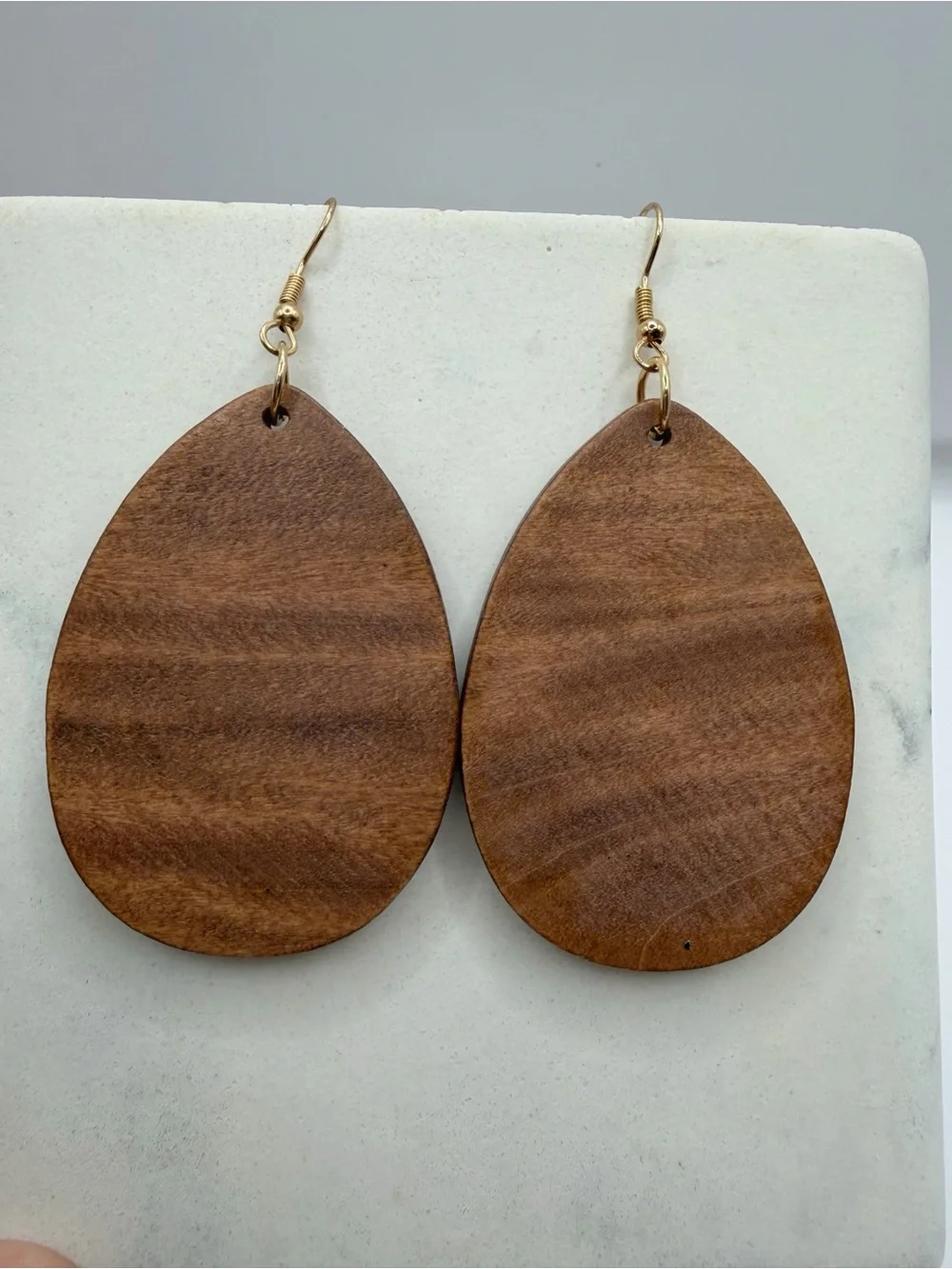 Wood Teardrop Earrings | Lightweight Boho Natural Grain Dangles